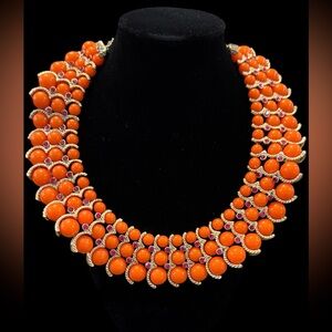 Vintage Napier-Style Orange Cabochon Statement Necklace Gold Tone